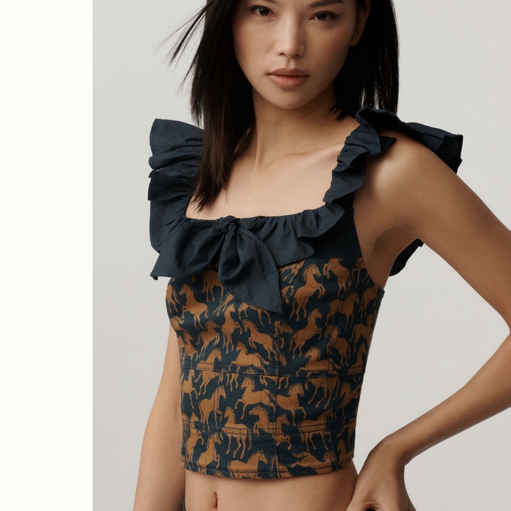Anthropologie Maeve Flutter-Sleeve Crop Blouse